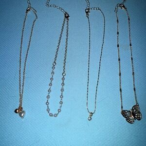 Wild Fable Necklace Set Kids OS Butterfly Heart Pearl Gold Tone 4PC